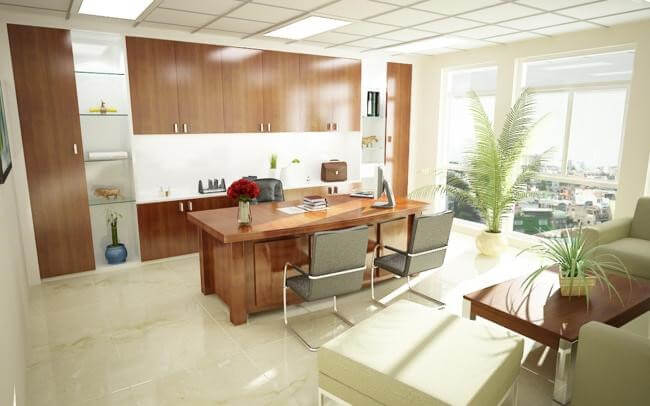 Bàn làm việc nhìn thấy cửa chứ không phải hướng thẳng ra cửa chính